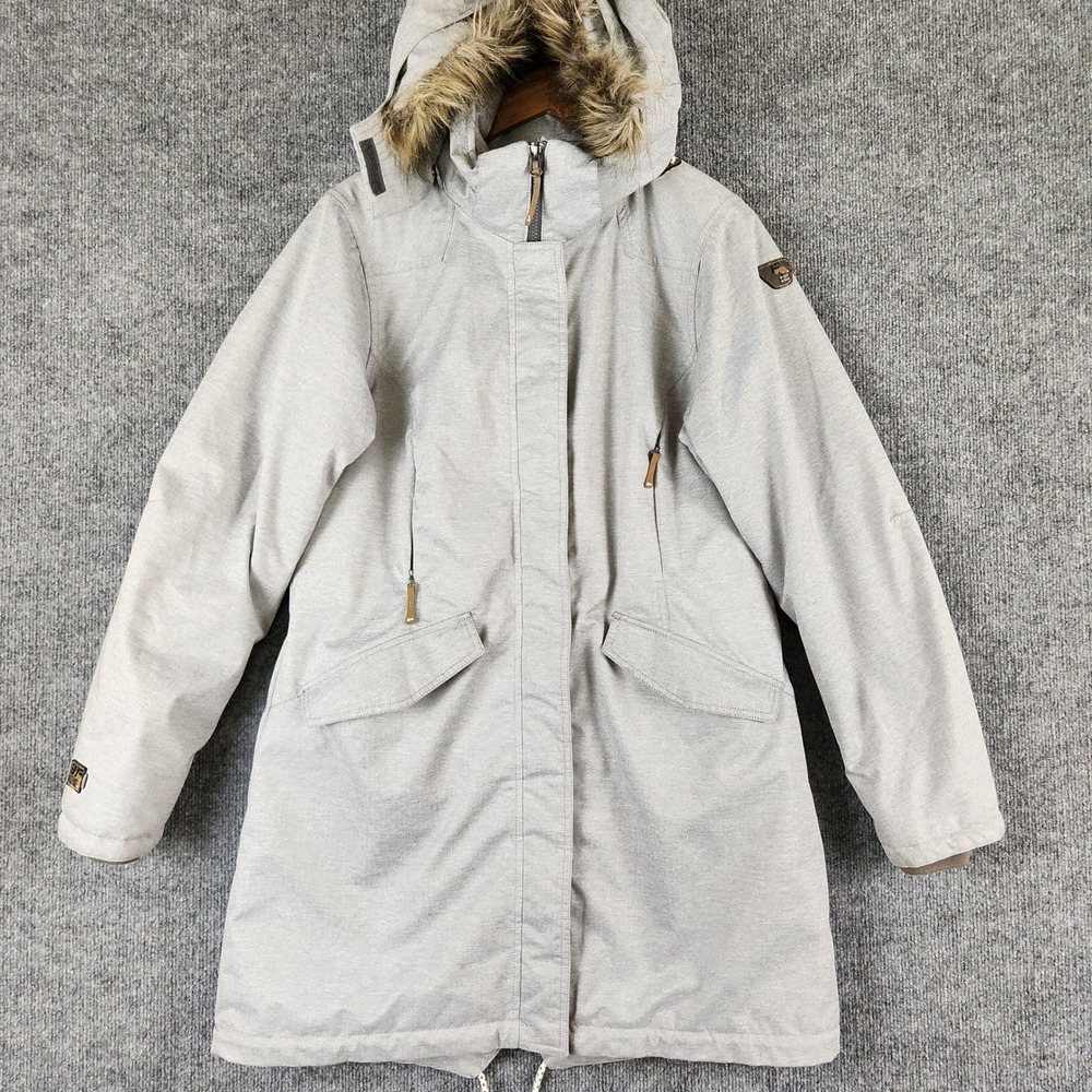 Icepeak Parka Finnish Trademark Womens Gray Faux Fur Hood Coat Size 44